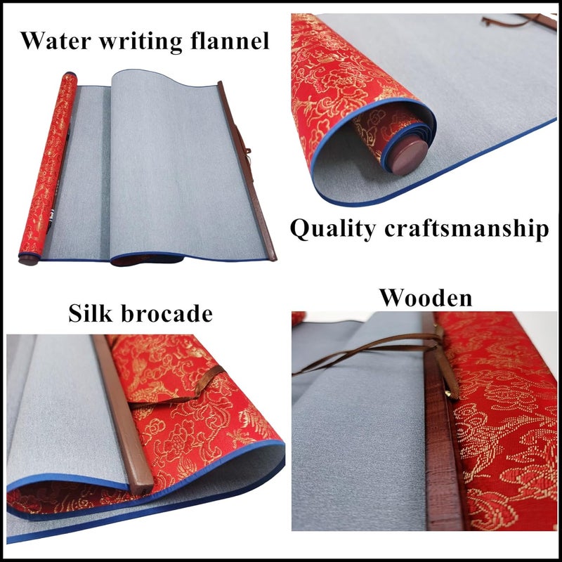Ellkee 5 Items Reusable Water Writing Cloth with 4 Brush Pens, Magic Water Writing Paper Set for Calligraphy/Writing/Paint, No ink need Practice Cloth for Beginners (Red) - Image 5